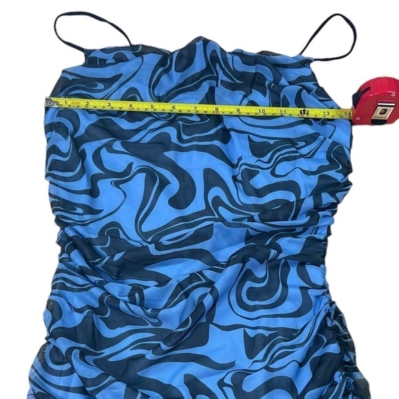 New! Swirl-Print Mesh Ruched Mini Bodycon Dress by Quiz - Picture 6 of 11